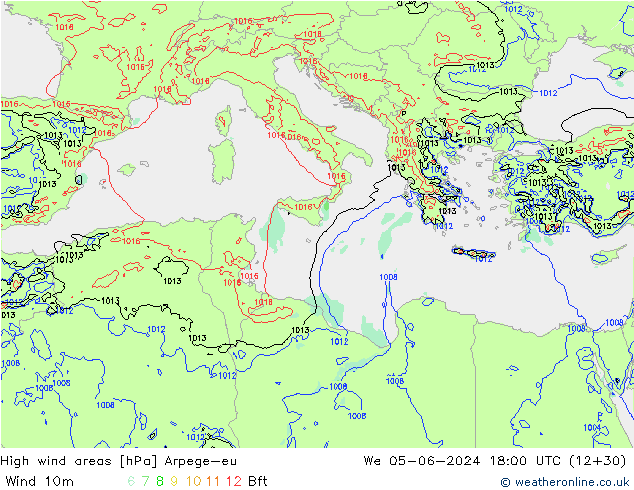 yüksek rüzgarlı alanlar Arpege-eu Çar 05.06.2024 18 UTC