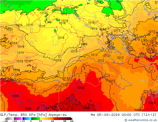 SLP/Temp. 850 hPa Arpege-eu mer 05.06.2024 00 UTC