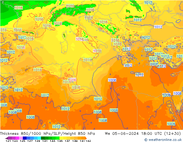 850-1000 hPa Kalınlığı Arpege-eu Çar 05.06.2024 18 UTC