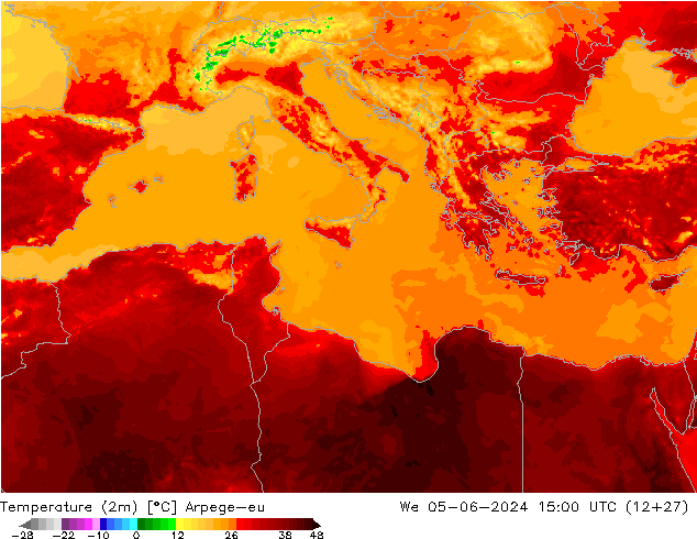 Temperatura (2m) Arpege-eu mer 05.06.2024 15 UTC