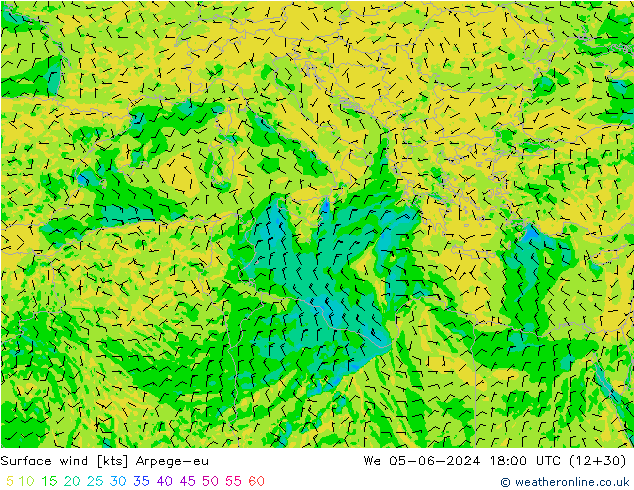 Surface wind Arpege-eu We 05.06.2024 18 UTC