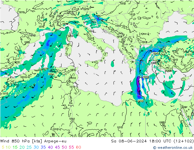 Rüzgar 850 hPa Arpege-eu Cts 08.06.2024 18 UTC