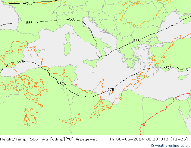 Height/Temp. 500 hPa Arpege-eu Qui 06.06.2024 00 UTC