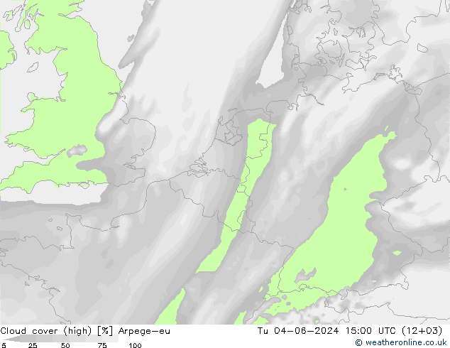 Cloud cover (high) Arpege-eu Tu 04.06.2024 15 UTC