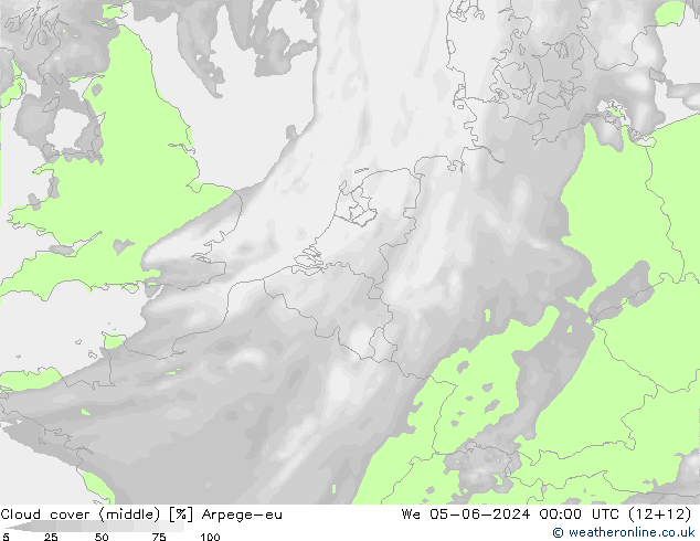 Cloud cover (middle) Arpege-eu We 05.06.2024 00 UTC