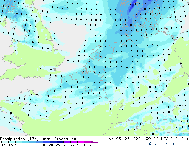 Precipitation (12h) Arpege-eu We 05.06.2024 12 UTC