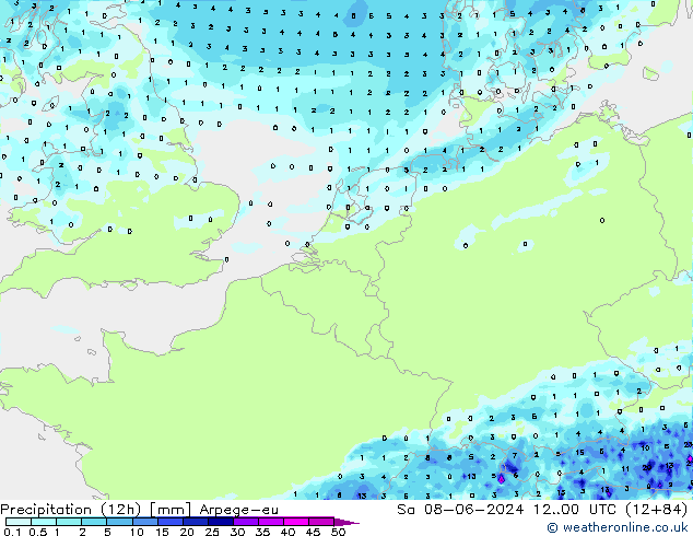 Precipitation (12h) Arpege-eu Sa 08.06.2024 00 UTC