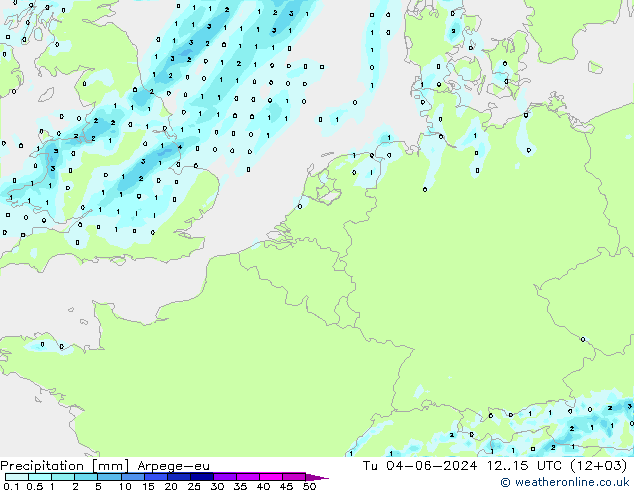 Precipitation Arpege-eu Tu 04.06.2024 15 UTC