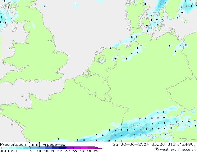Precipitation Arpege-eu Sa 08.06.2024 06 UTC
