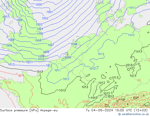 Surface pressure Arpege-eu Tu 04.06.2024 15 UTC