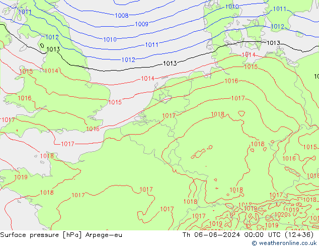 Surface pressure Arpege-eu Th 06.06.2024 00 UTC