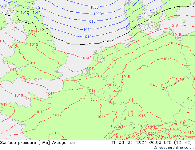 Surface pressure Arpege-eu Th 06.06.2024 06 UTC