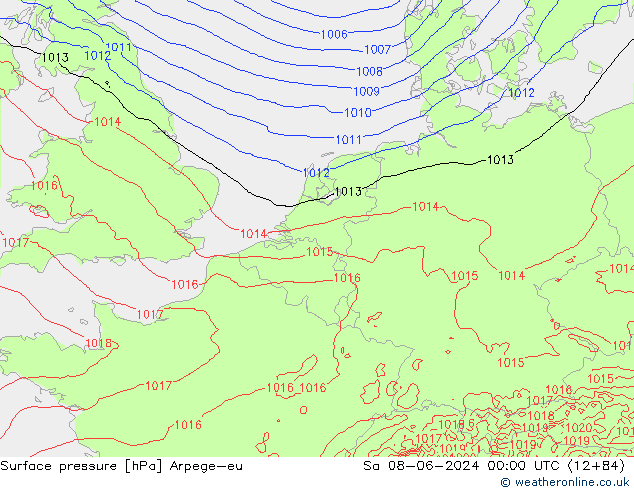 Surface pressure Arpege-eu Sa 08.06.2024 00 UTC