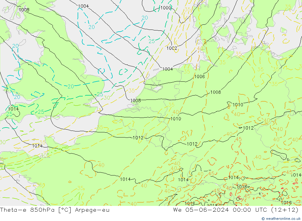 Theta-e 850hPa Arpege-eu We 05.06.2024 00 UTC