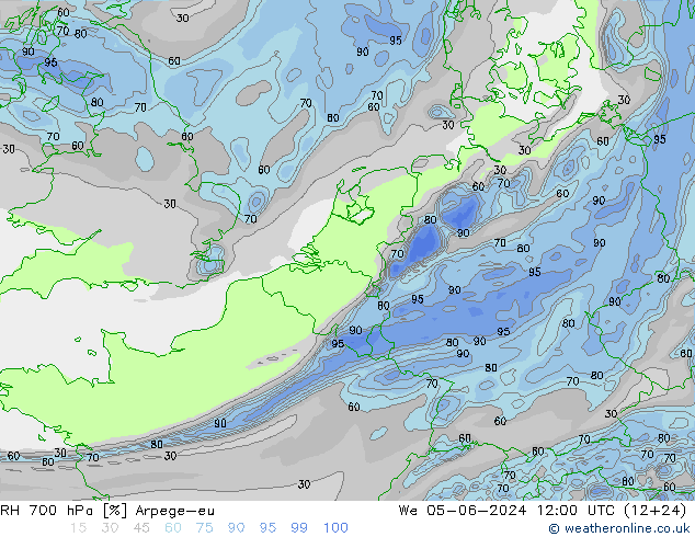 RH 700 hPa Arpege-eu Mi 05.06.2024 12 UTC