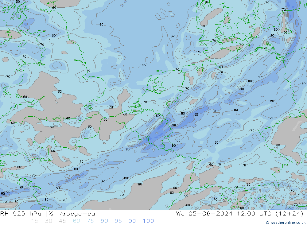 RH 925 hPa Arpege-eu Qua 05.06.2024 12 UTC