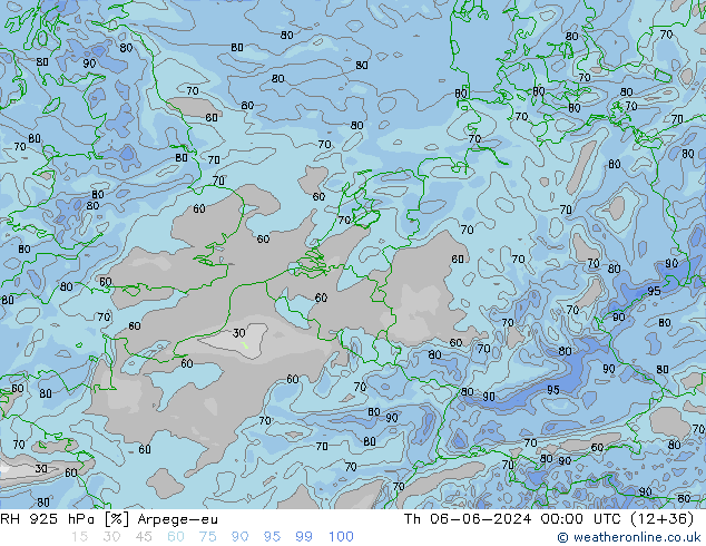 RH 925 hPa Arpege-eu gio 06.06.2024 00 UTC