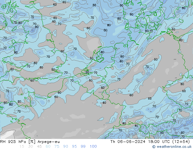 RH 925 hPa Arpege-eu Qui 06.06.2024 18 UTC