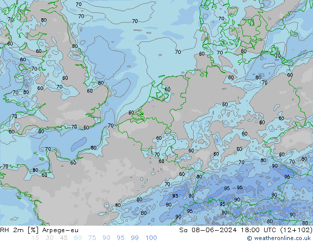 RH 2m Arpege-eu сб 08.06.2024 18 UTC