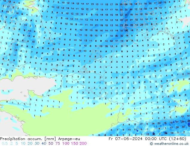 Precipitation accum. Arpege-eu Fr 07.06.2024 00 UTC