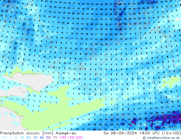 Precipitation accum. Arpege-eu sab 08.06.2024 18 UTC