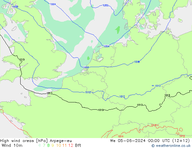 High wind areas Arpege-eu mer 05.06.2024 00 UTC