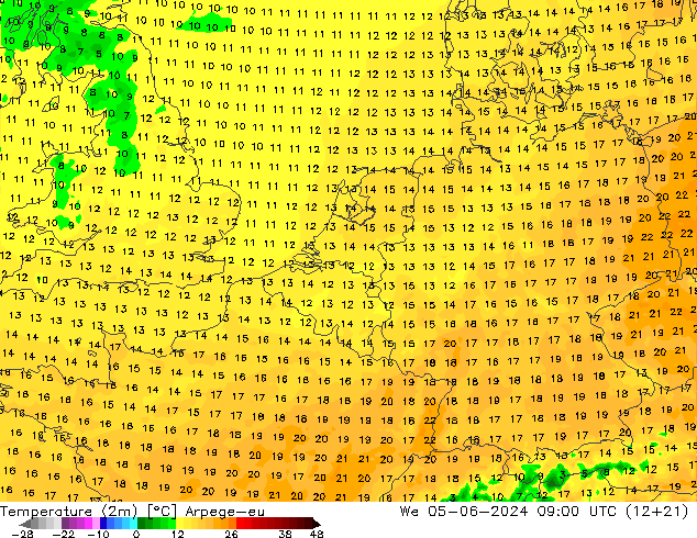 Temperatura (2m) Arpege-eu Qua 05.06.2024 09 UTC