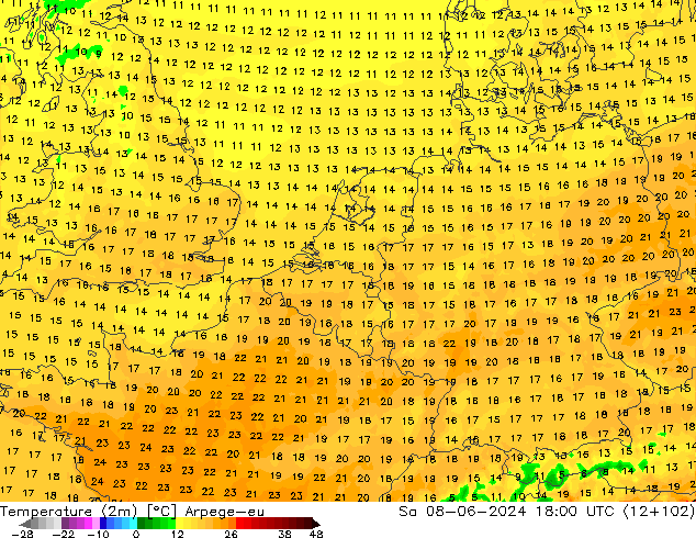 Temperatura (2m) Arpege-eu Sáb 08.06.2024 18 UTC