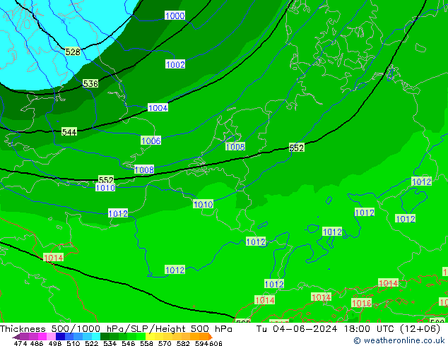 Schichtdicke 500-1000 hPa Arpege-eu Di 04.06.2024 18 UTC