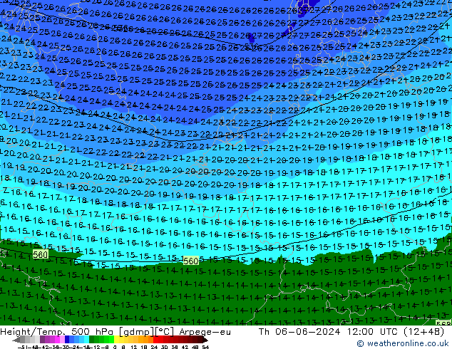 Height/Temp. 500 hPa Arpege-eu Qui 06.06.2024 12 UTC