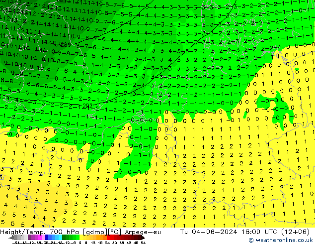 Geop./Temp. 700 hPa Arpege-eu mar 04.06.2024 18 UTC