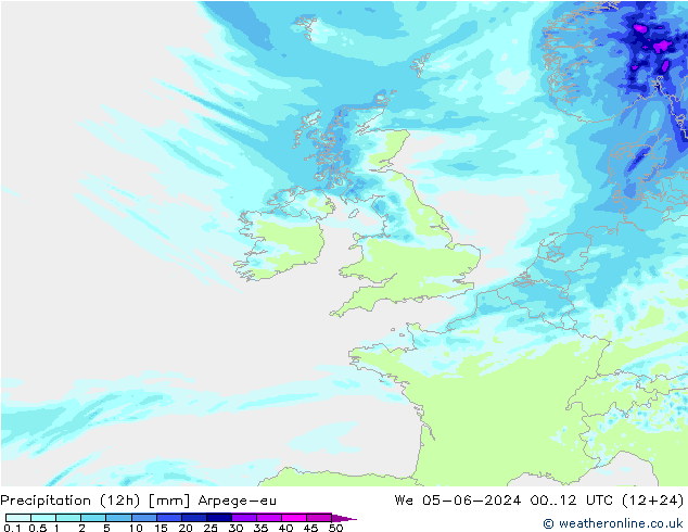 Precipitation (12h) Arpege-eu We 05.06.2024 12 UTC