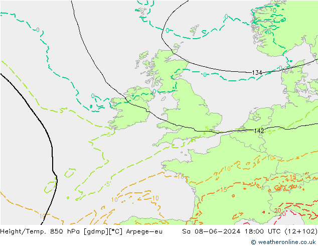 Height/Temp. 850 hPa Arpege-eu Sáb 08.06.2024 18 UTC