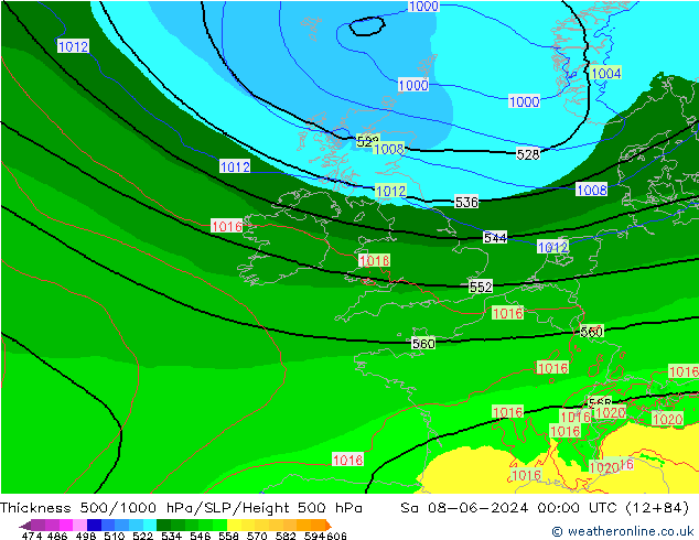 Thck 500-1000гПа Arpege-eu сб 08.06.2024 00 UTC