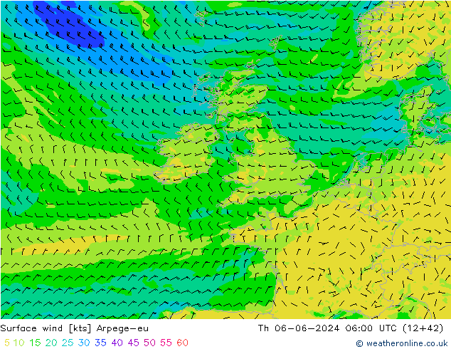 Wind 10 m Arpege-eu do 06.06.2024 06 UTC