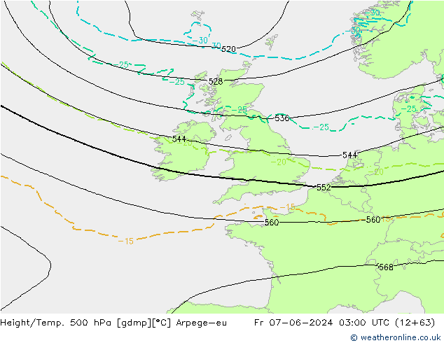 Height/Temp. 500 hPa Arpege-eu ven 07.06.2024 03 UTC