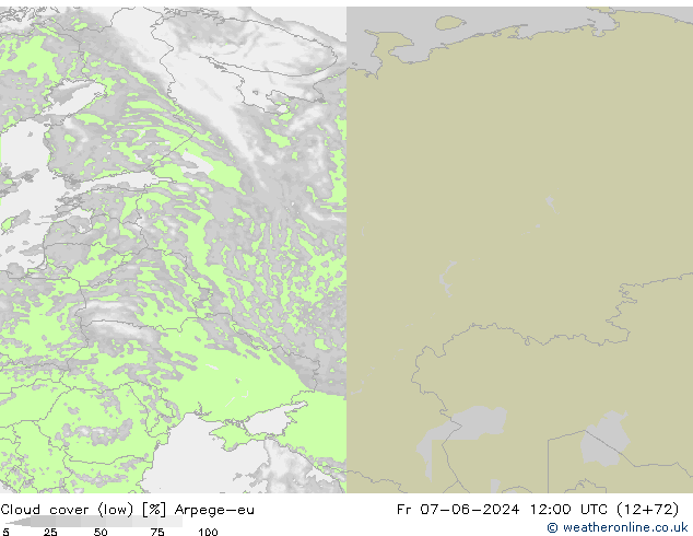 Cloud cover (low) Arpege-eu Fr 07.06.2024 12 UTC