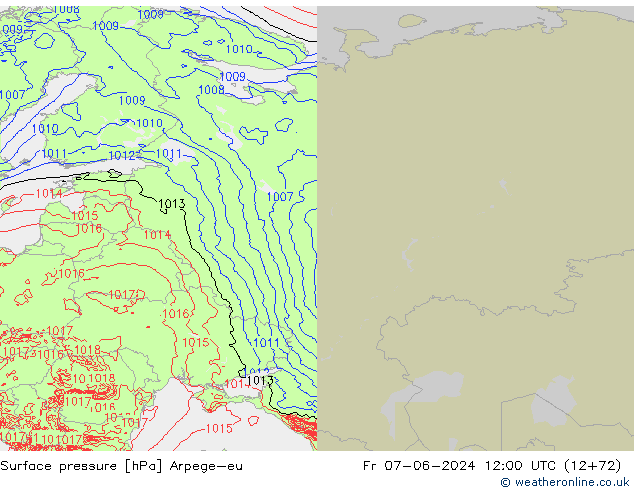 Pressione al suolo Arpege-eu ven 07.06.2024 12 UTC
