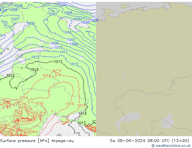 Presión superficial Arpege-eu sáb 08.06.2024 06 UTC