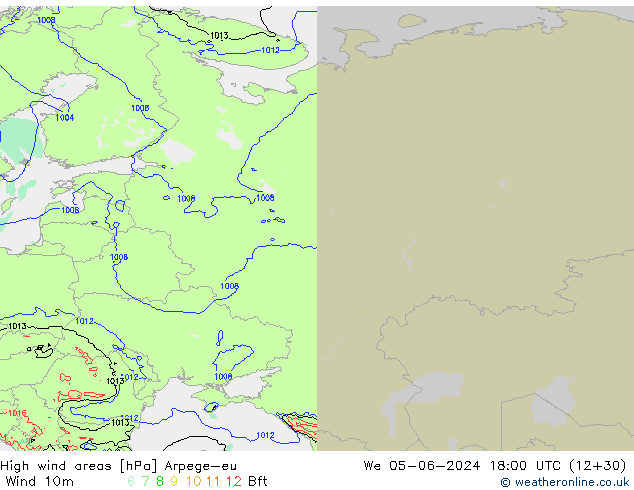 High wind areas Arpege-eu We 05.06.2024 18 UTC