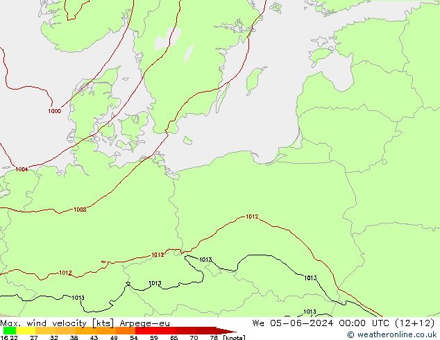 Max. wind velocity Arpege-eu ср 05.06.2024 00 UTC