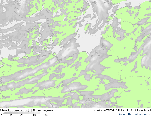 Bewolking (Laag) Arpege-eu za 08.06.2024 18 UTC