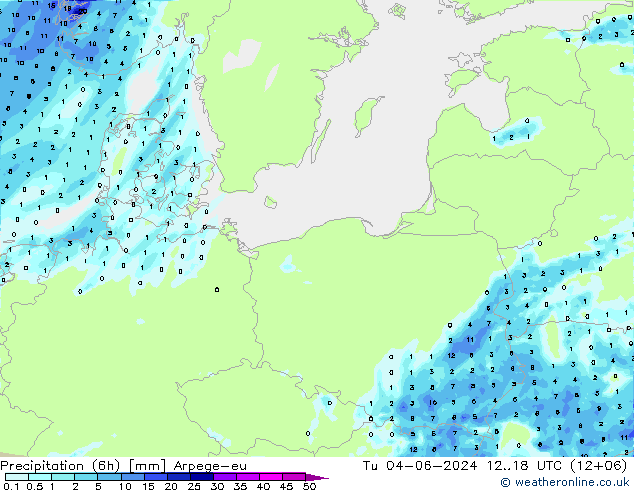 осадки (6h) Arpege-eu вт 04.06.2024 18 UTC