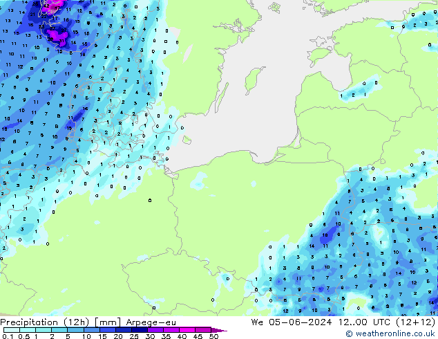 Precipitação (12h) Arpege-eu Qua 05.06.2024 00 UTC