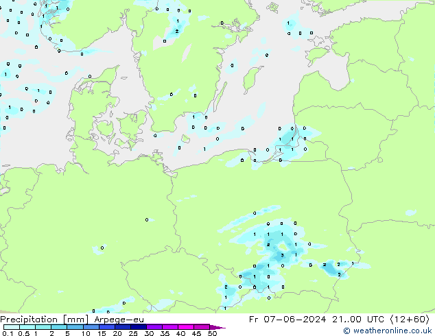 Srážky Arpege-eu Pá 07.06.2024 00 UTC