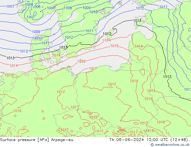 Surface pressure Arpege-eu Th 06.06.2024 12 UTC