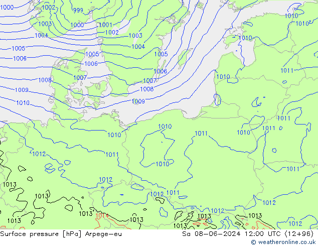 Surface pressure Arpege-eu Sa 08.06.2024 12 UTC