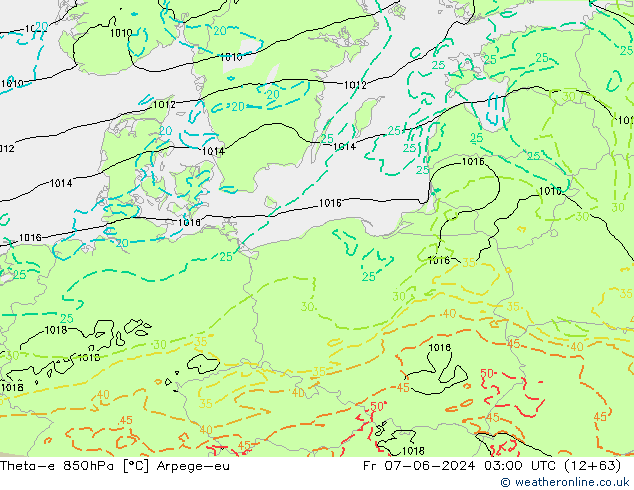 Theta-e 850hPa Arpege-eu Sex 07.06.2024 03 UTC