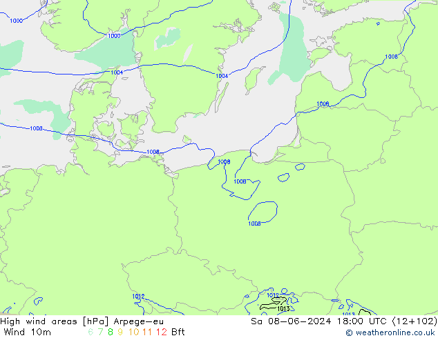 Windvelden Arpege-eu za 08.06.2024 18 UTC