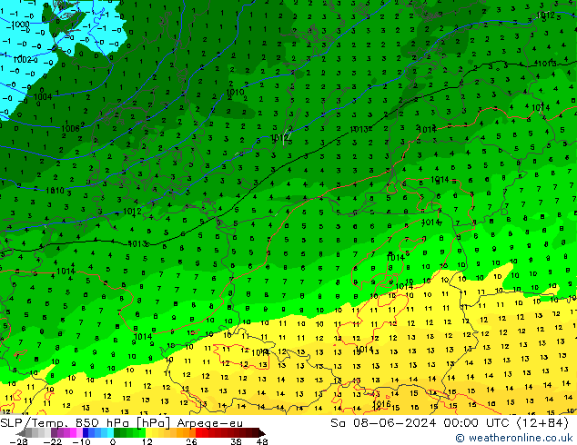 SLP/Temp. 850 hPa Arpege-eu So 08.06.2024 00 UTC